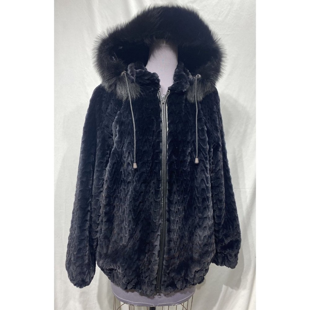sheared beaver dyed jacket onyx carving design bomber w hood  (50116)